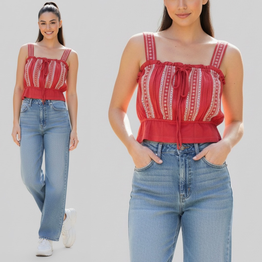Free People Hill Top Crop in Red Sz. Large - NWT